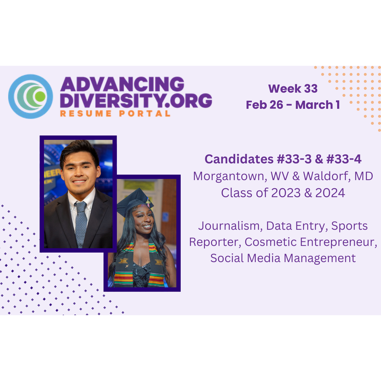 Cover image for  article: Ariel from Virginia State and Mariano from West Virginia University are Eager to Join Your Team - February 28, 2024